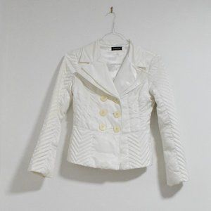 BEBE White Satin Double Breasted Corset Laced Quilted Down Puffer Jacket |Size S